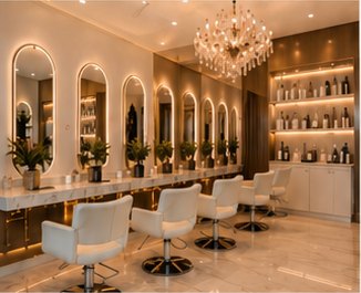 New Look Hair Studio salon interior with chandelier